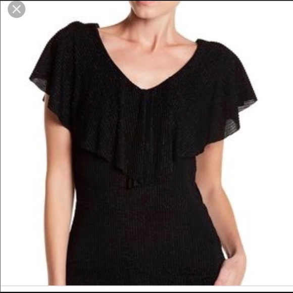 Adrianna Papell Sparkle Stripe Ruffle Top - Picture 2 of 8